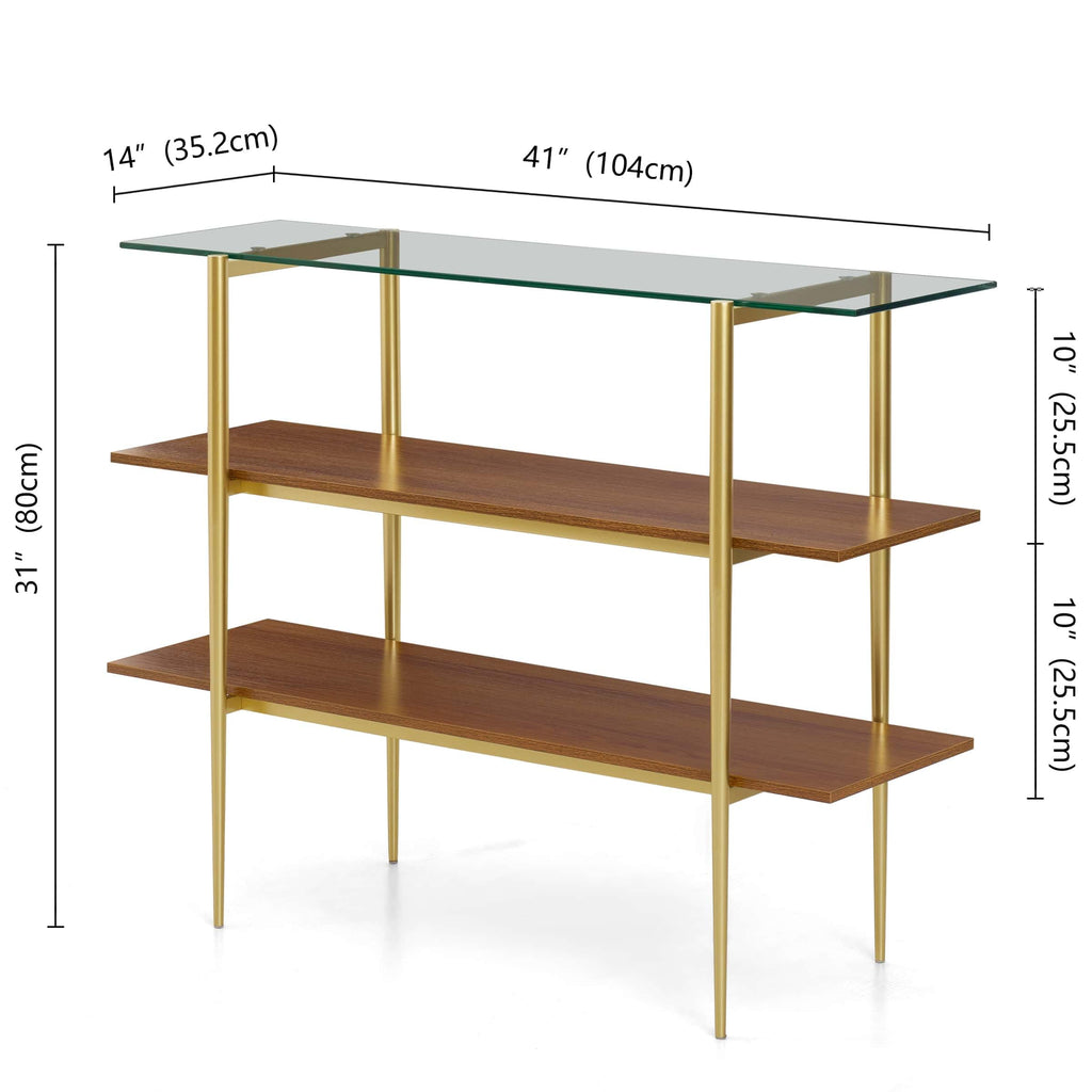 LumFurn Round Coffee Table for Living Room, Mid-Century Modern Design, D30 x H17, 2-Tier Structure, Grey Glass Top and Black Marble Finish Wood Shelf, Sleek Conical Metal Legs with Gold Finish Frame