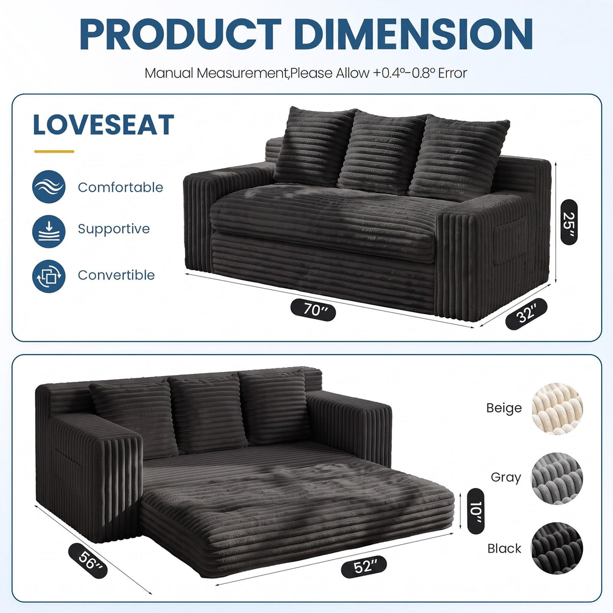 Boneless Couches for Living Room, 2 Seater Boneless Loveseat Sofa, Premium Memory Foam Couch in a Box, Cozy Bean Bag Couch, Lazy Floor Sofa & Loveseat for Bedroom Office Lounge Apartment,Beige