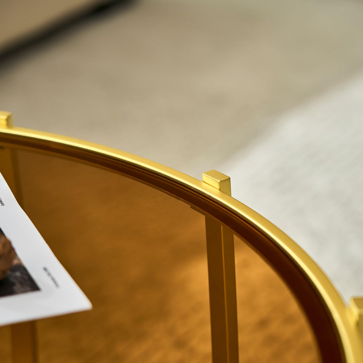 Saint Mossi Gold Round Coffee Table with Clear Glass Top and Glass Shelf