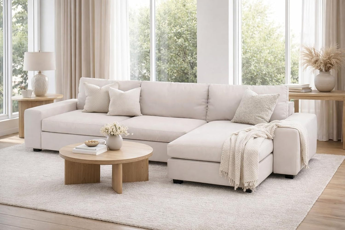 Width: 125.2", Not 110" Durable KIVIK Three 3 Seat Sofa with Chaise Sectional Cover Replacement, Compatible with IKEA Kivik 4 Four Seat Corner Lounge Slipcover Only (Polyester Beige)