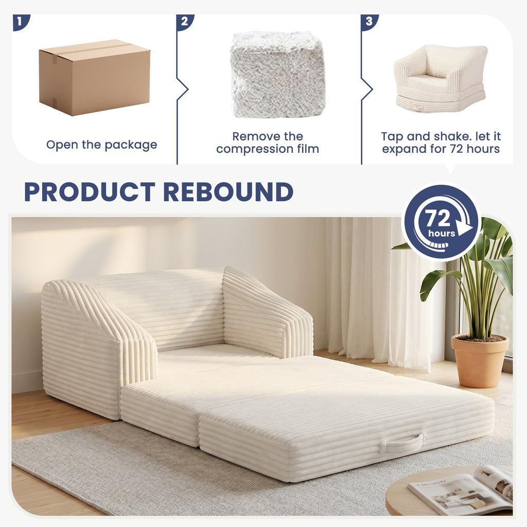 Convertible Folding Sofa Bed, 2-in-1 Single Boneless Sofa with Soft Corduroy & Ultra-Thick Backrest, Foldable Boneless Chair Lounger Sleeper Sofa for Small Apartment, Living Room, Home Office