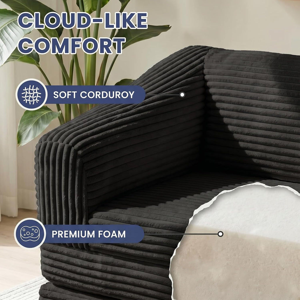 Convertible Folding Sofa Bed, 2-in-1 Single Boneless Sofa with Soft Corduroy & Ultra-Thick Backrest, Foldable Boneless Chair Lounger Sleeper Sofa for Small Apartment, Living Room, Home Office