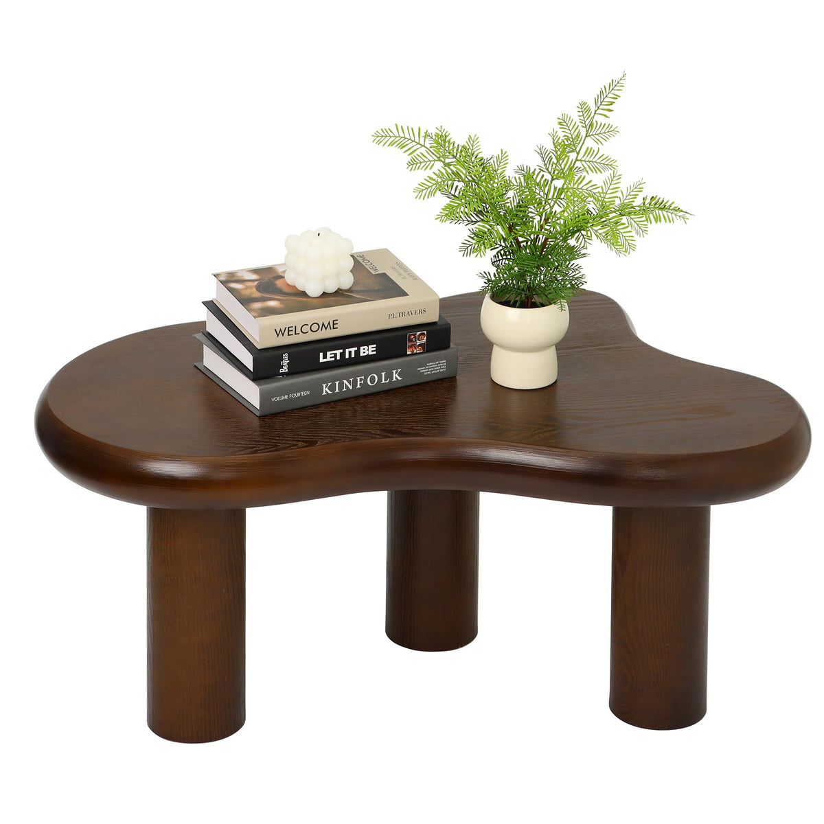 34"(L) Cloud Coffee Table, Modern Wood Coffee Table for Living Room, Accent Center Tables with 3 Legs, Small Tea Tables for Balcony, Patio, Bedroom, Cream White
