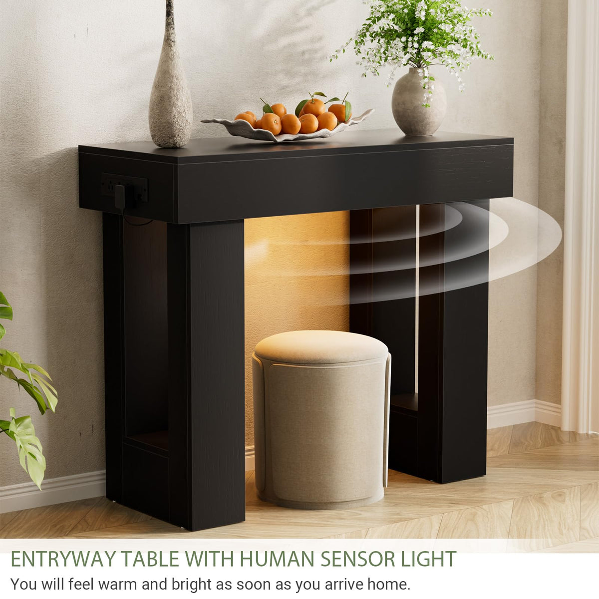 Unikito 63" Console Table with Sensor Light & AC Outlets with USB-C Ports