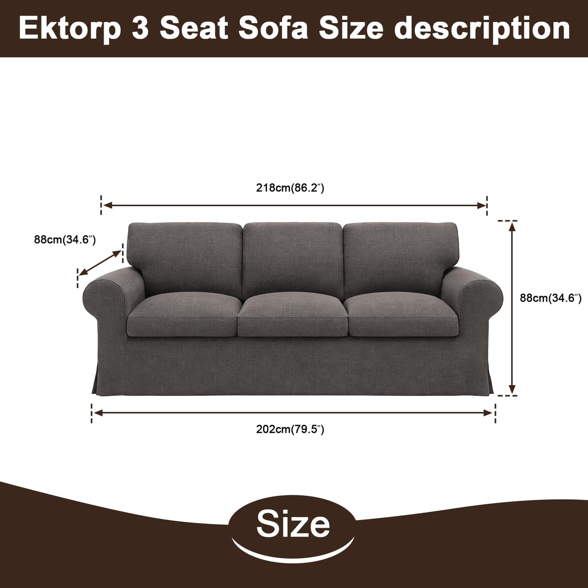 Ektorp 3 Seat Sofa Cover Slipcover Replacement Made for IKEA Ektorp 3 Seat Sofa Cover, Couch Cover Not Include The Sofa Body,Khaki