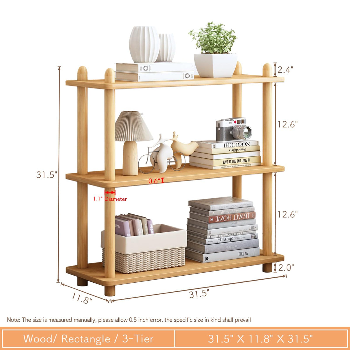 IOTXY 5-Tier Wooden Shelf Bookcase, Freestanding Open Bookshelf, Oak