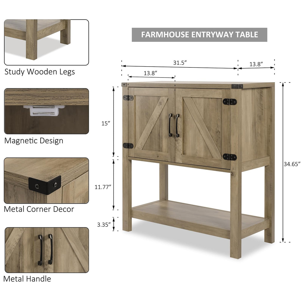 Mufico Console Table Coffee Bar Sofa Cabinet, 31.5Lx13.8Dx34.65H(White)