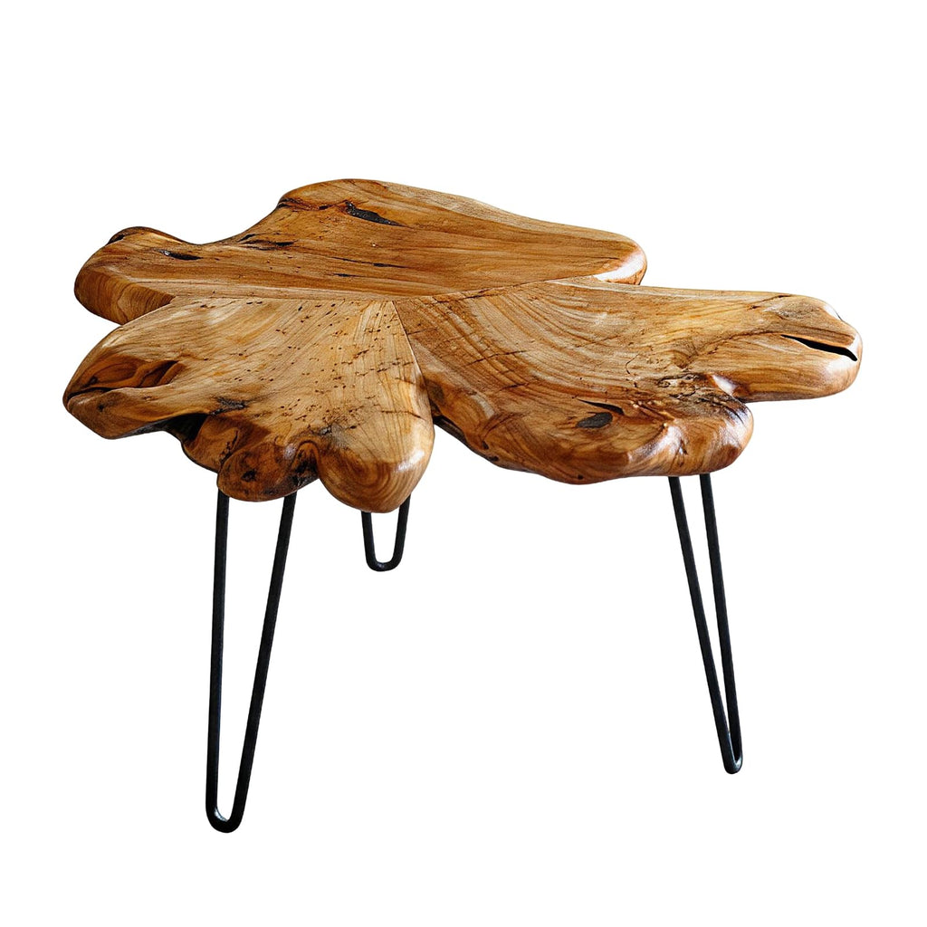 WELLAND Flower-Shaped Live Edge Cedar Coffee Table 32" W x 32" D x 20.5" H