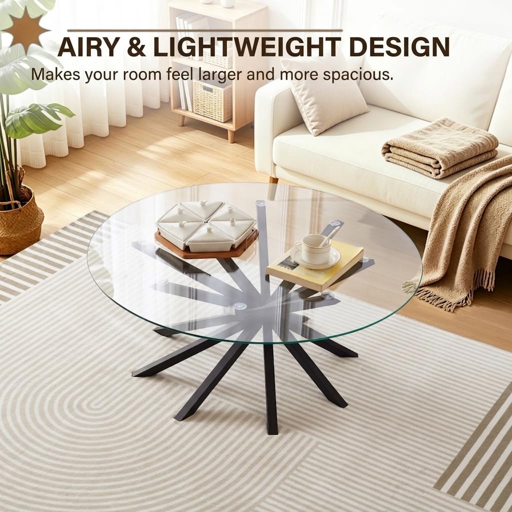 Round Glass Coffee Table-Mid Century Modern Solid Wood Coffee Table