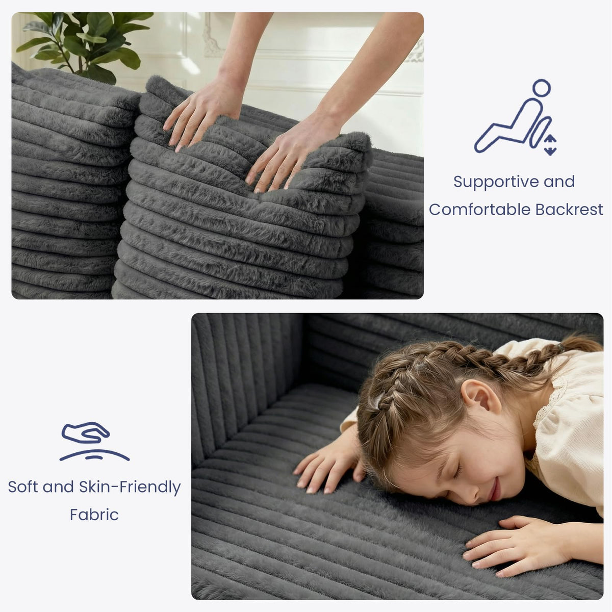 3-in-1 Convertible Sofa Bed: Boneless Loveseat Sleeper & Folding Couch Bed with 4 Pillows & Detachable Cushion, Furry Futon Couch for Bedroom, Apartment, Office and Living Room, No Assembly, Orange