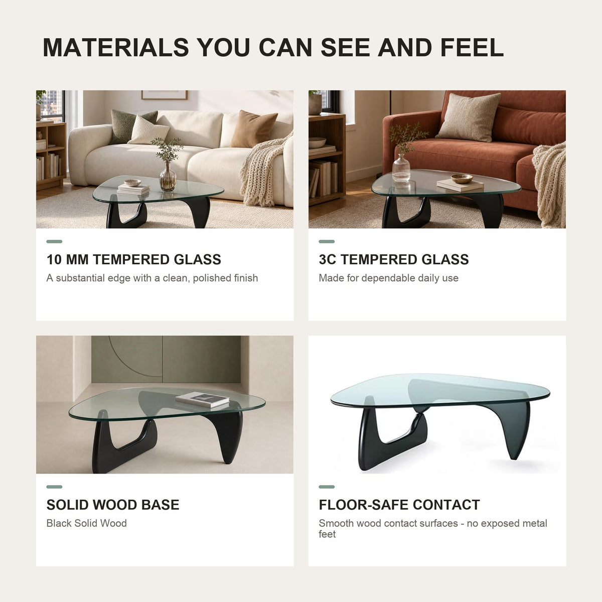 EASYSOUL Modern Glass Coffee Table, 32.68" D x 22.44" W x 15.75" H, Abstract Round Tea Tables for Living Room Home Office Industrial Cocktail Tables (Walnut-Brown Glass, 32.68")