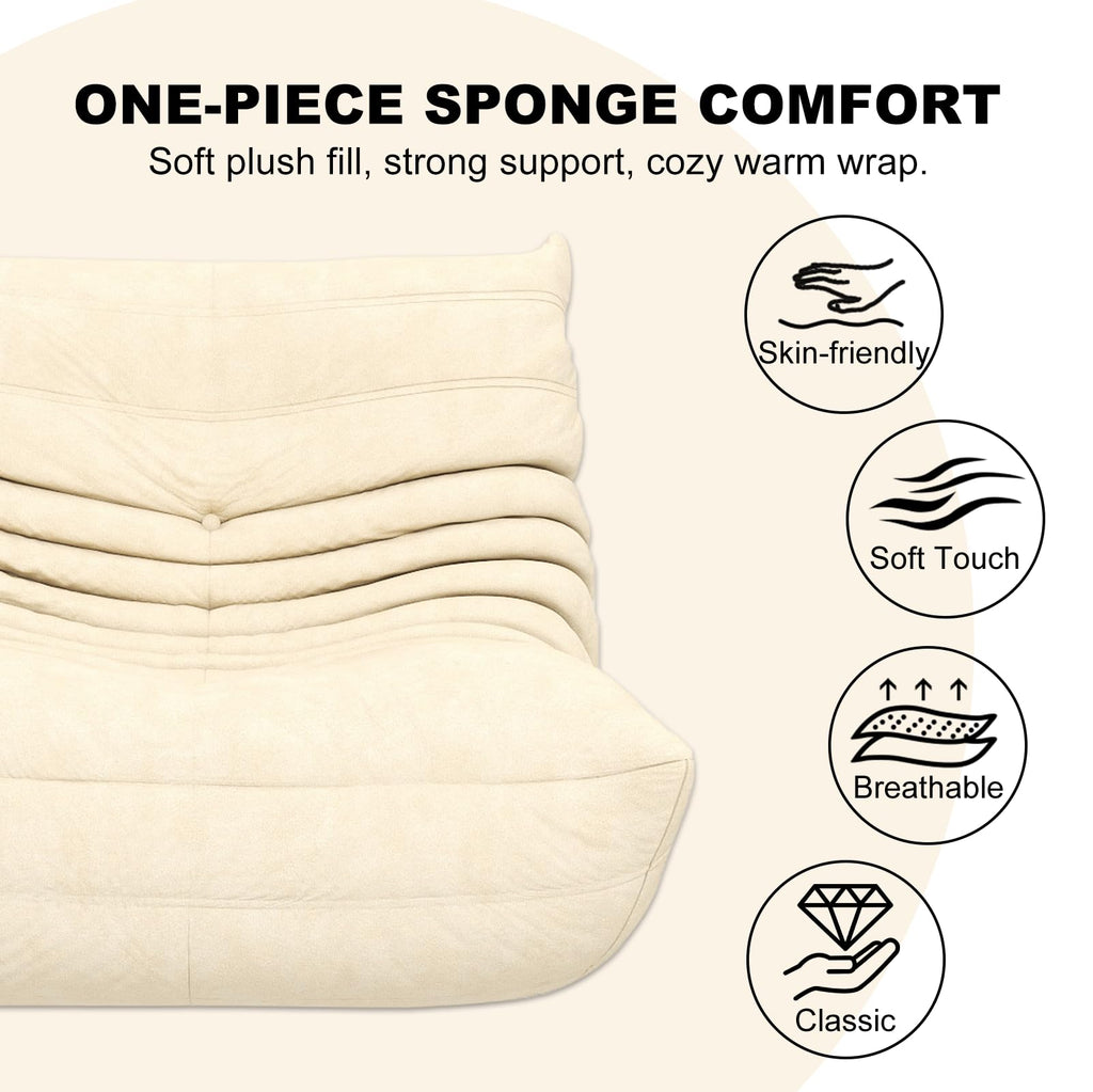 Full Foam 3-Seater Sofa, Bean Bag Floor Couch for Adults, Waterproof Fabric
