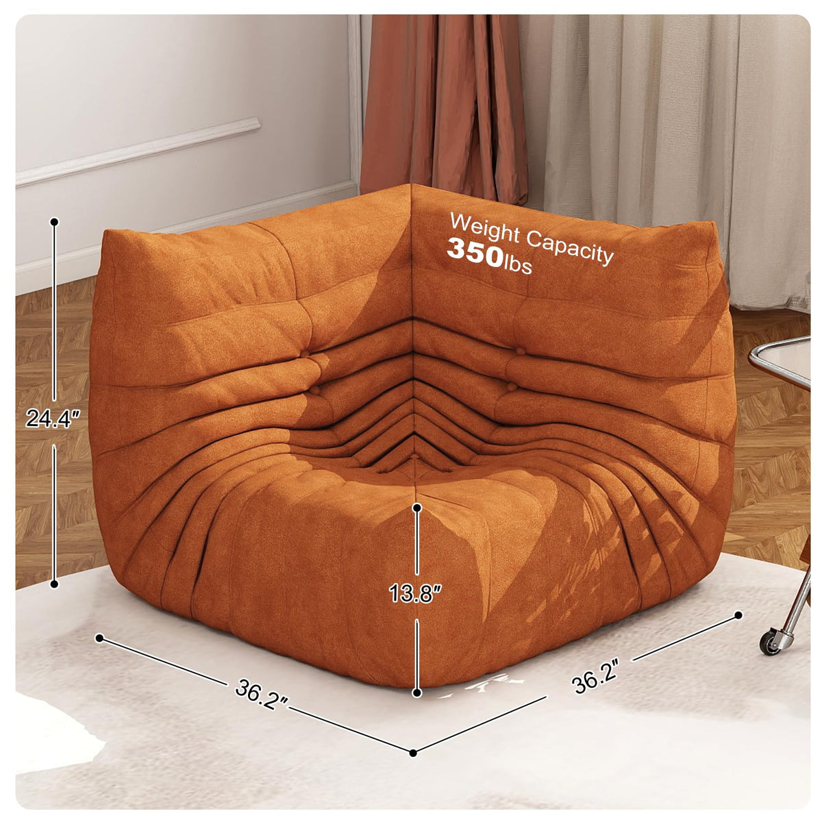Full Foam 3-Seater Sofa, Bean Bag Floor Couch for Adults, Waterproof Fabric