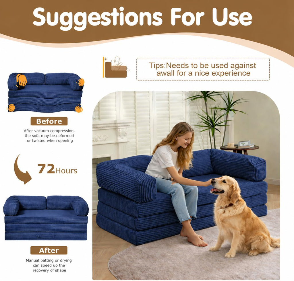 Convertible Sofa Bed Queen,5-in-1 Boneless Couch with Removable Armrests & Handle,Corduroy Futon Sleeper Sofa,Floor Folding Mattress Pull Out Bed for Small Space Apartment Living Room Bedroom,Green