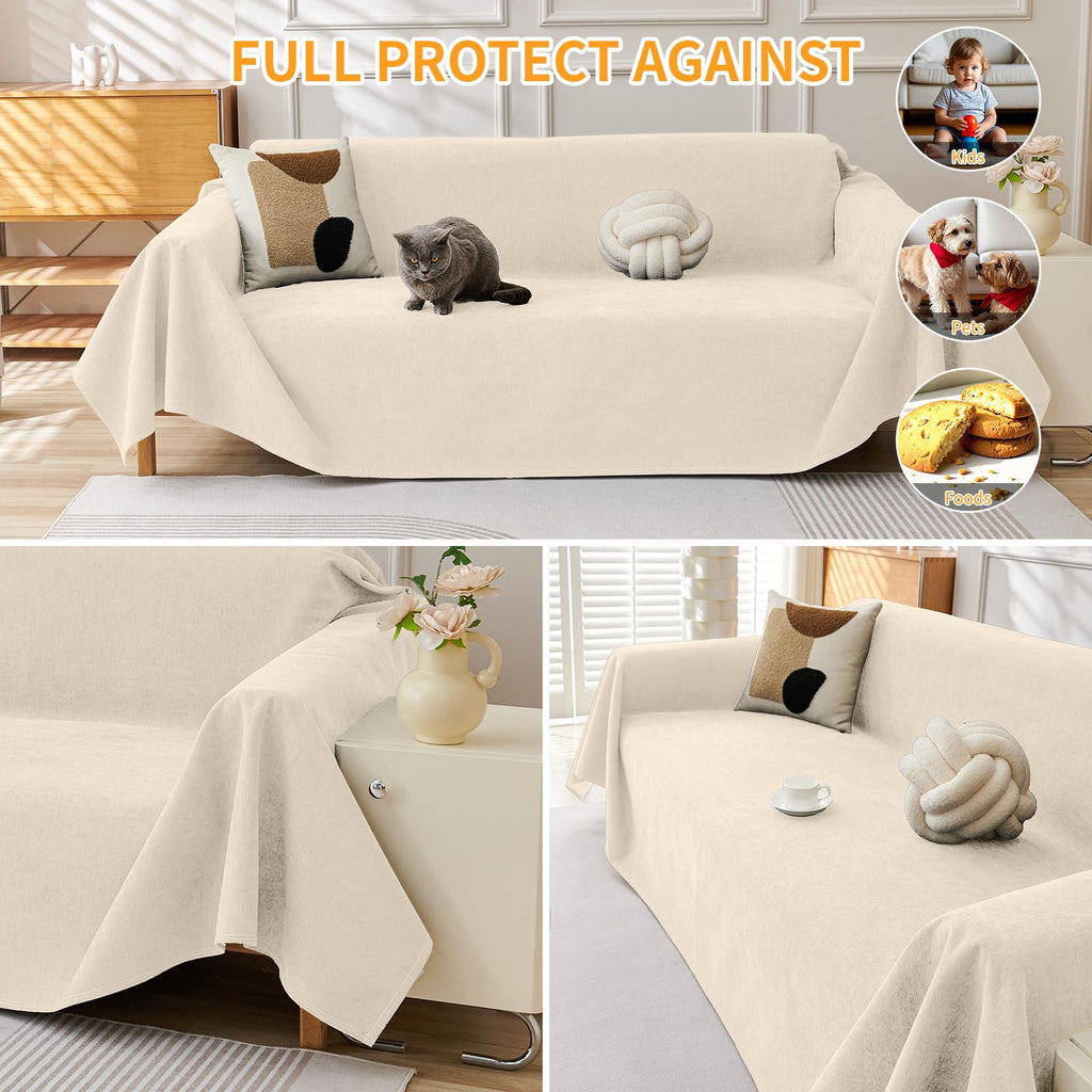 Deep Dream Cat-Scratch Resistant Couch Cover, Waterproof Sofa Cover for 3 Cushion Couch Washable, Pet Friendly Couch Protectors Anti Slip Thickened Sofa Slipcovers for Dogs Pets, 91" x 150", Brown