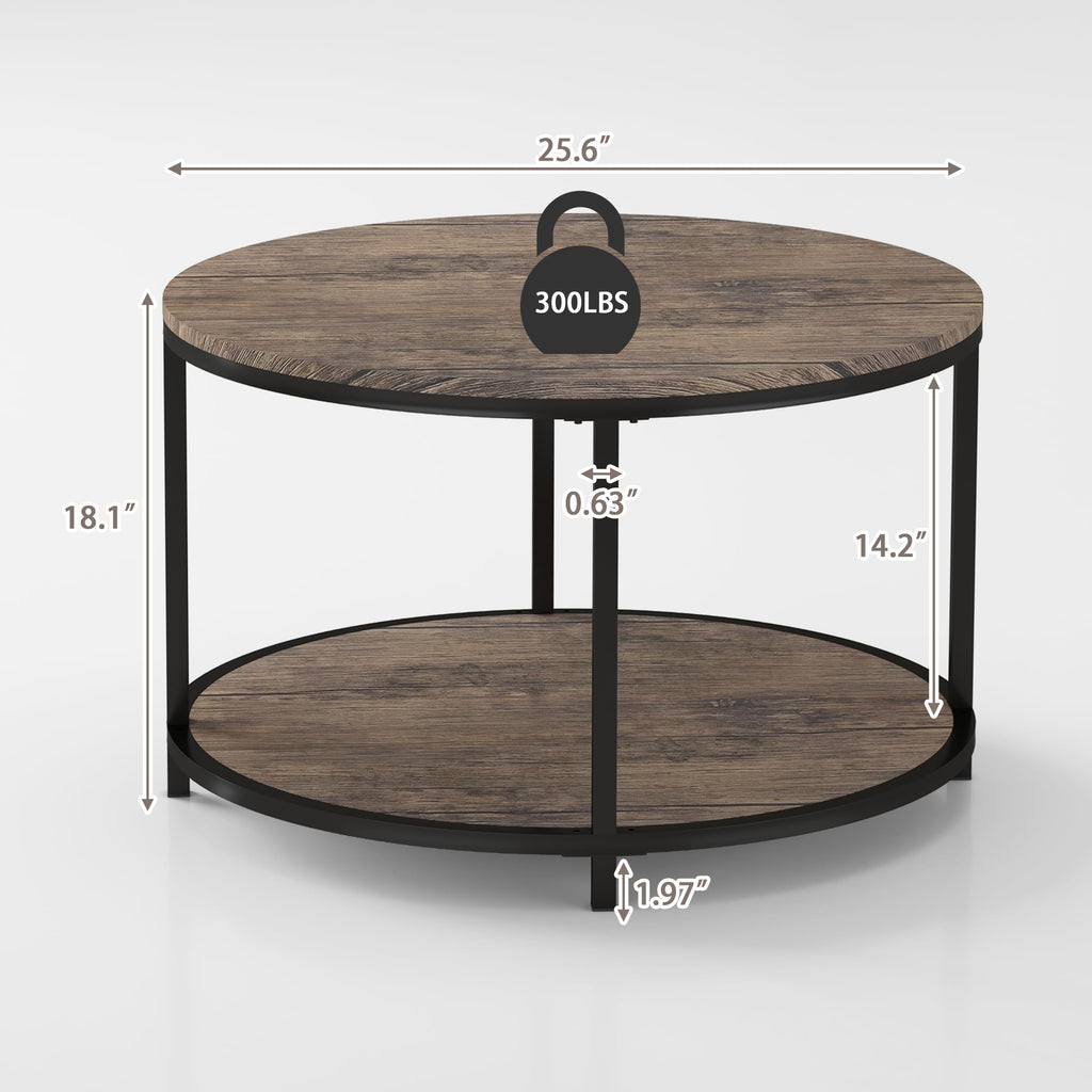 NSdirect Round Coffee Table,36" Coffee Table for Living Room,2-Tier Rustic Wood Desktop with Storage Shelf Modern Design Home Furniture(Light Walnut)