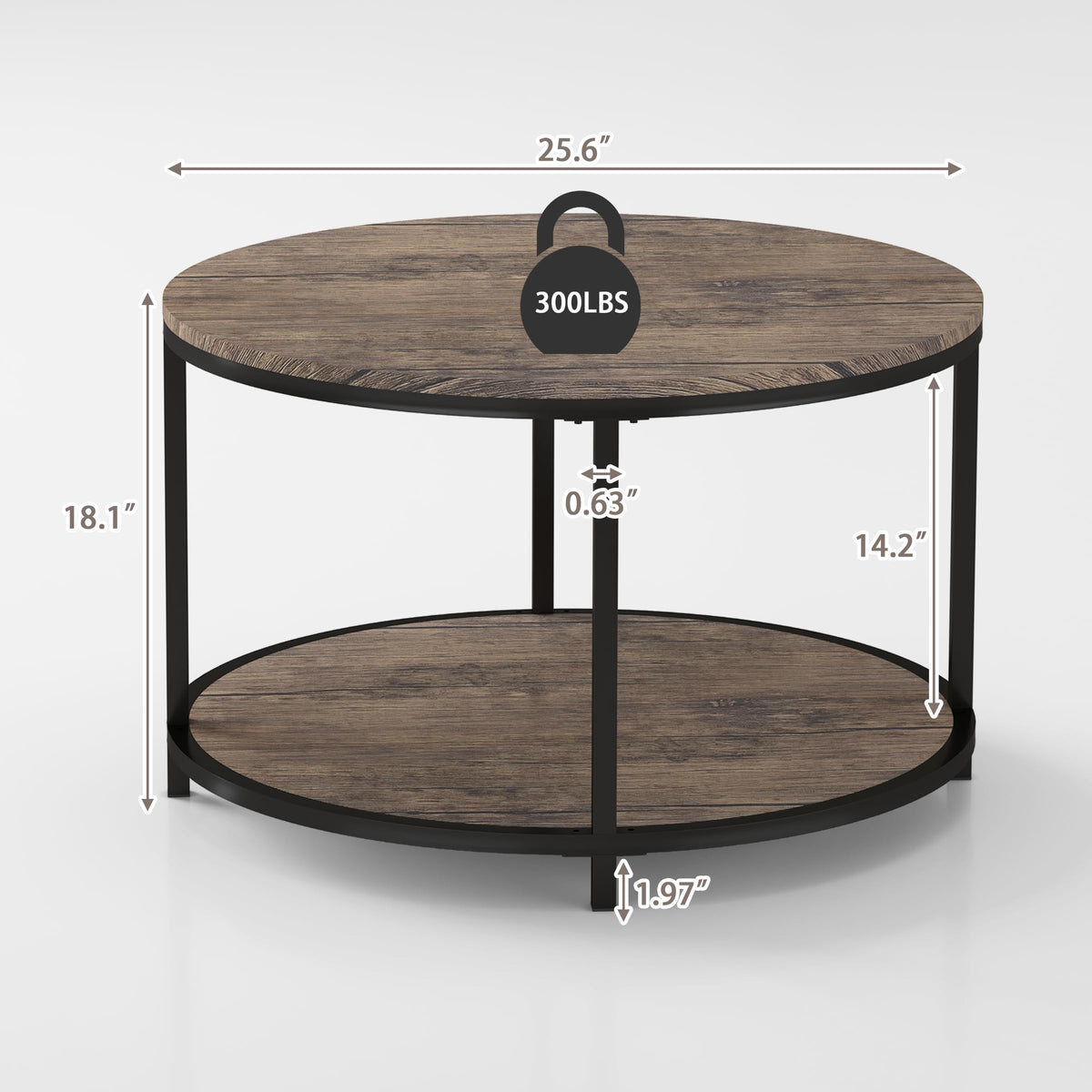 NSdirect Round Coffee Table,36" Coffee Table for Living Room,2-Tier Rustic Wood Desktop with Storage Shelf Modern Design Home Furniture(Light Walnut)