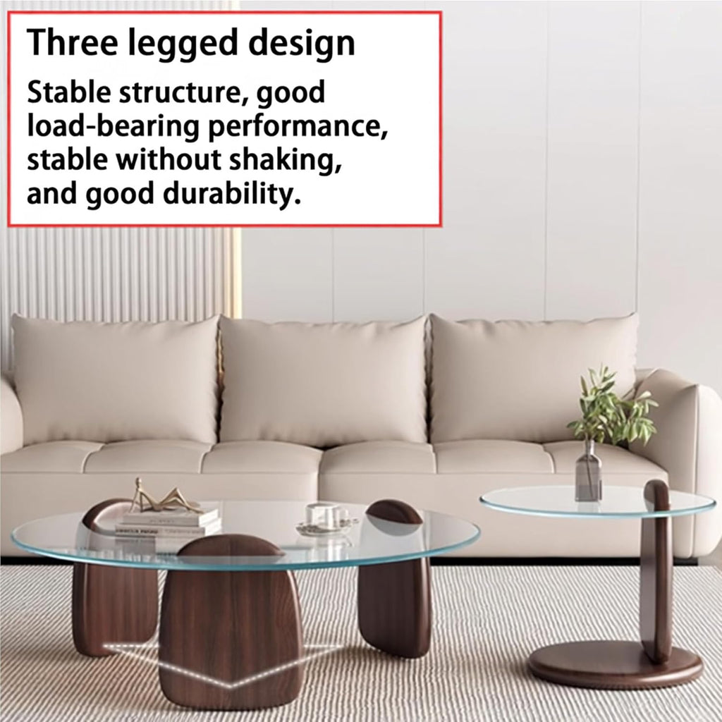 EASYSOUL Modern Round Coffee Table with Glass Top, 27.56" D x 27.56" W x 14.69" H, Circular Tea Tables for Living Room Home Office Industrial Cocktail Tables (Walunt-Clear Glass/27.56")