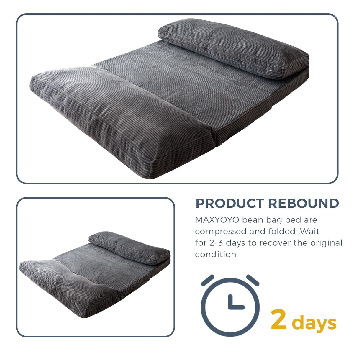 MAXYOYO Folding Sofa Bed, Extra Thick and Long Floor Sofa Convertible Chair with Washable Cover, Floor Couch Lounge Bean Bag Bed for Living Room, Dark Grey, 54x91 Inch