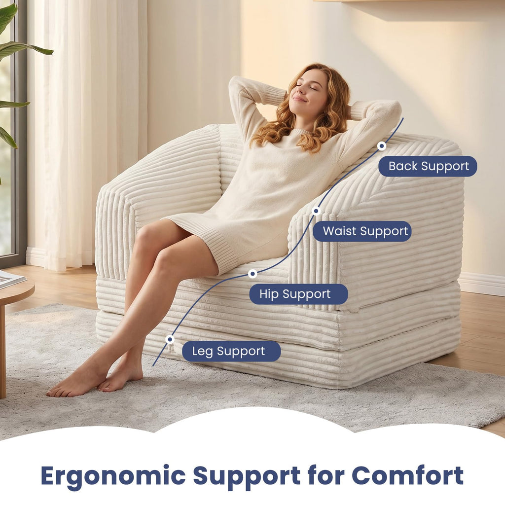Convertible Folding Sofa Bed, 2-in-1 Single Boneless Sofa with Soft Corduroy & Ultra-Thick Backrest, Foldable Boneless Chair Lounger Sleeper Sofa for Small Apartment, Living Room, Home Office