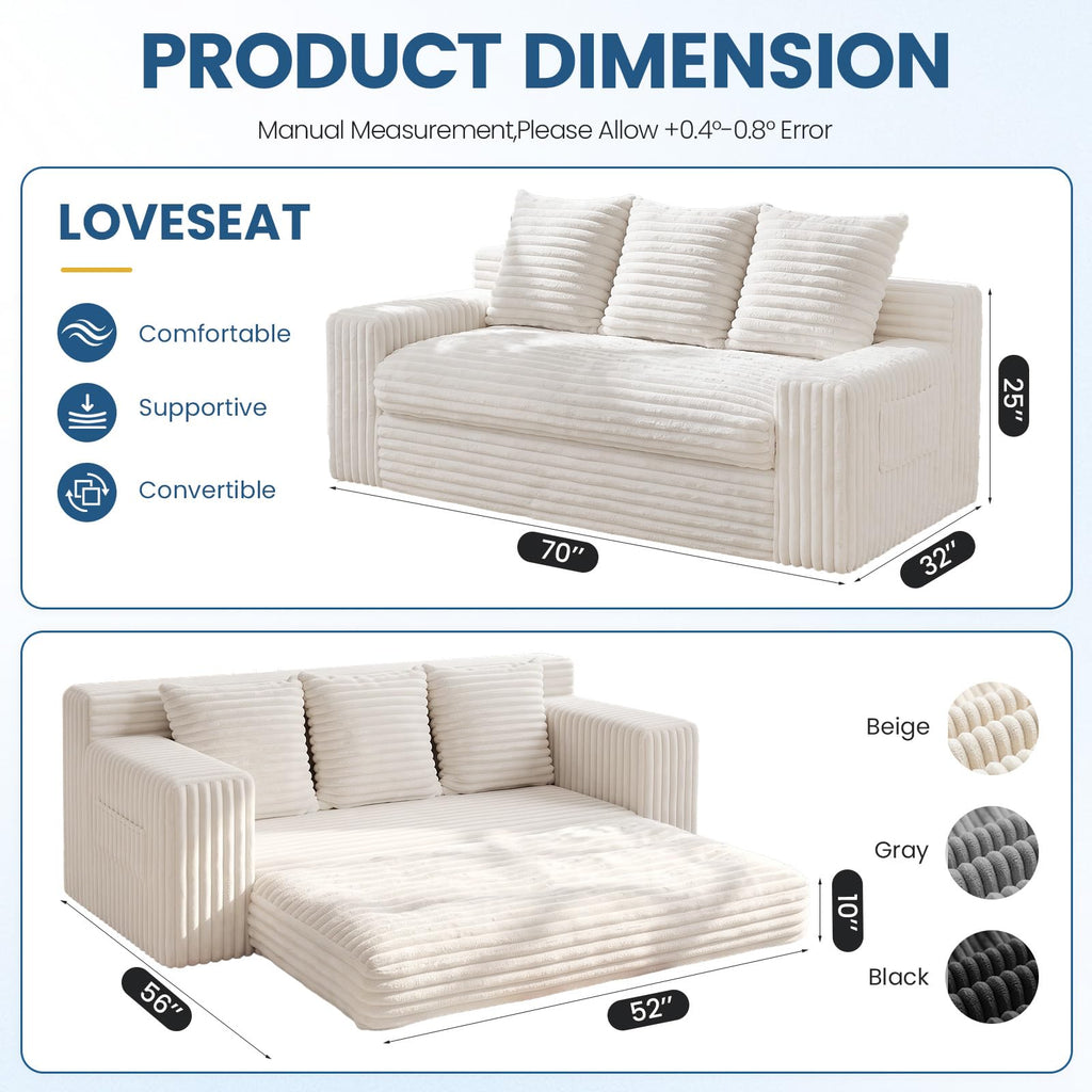 Boneless Couches for Living Room, 2 Seater Boneless Loveseat Sofa, Premium Memory Foam Couch in a Box, Cozy Bean Bag Couch, Lazy Floor Sofa & Loveseat for Bedroom Office Lounge Apartment,Beige