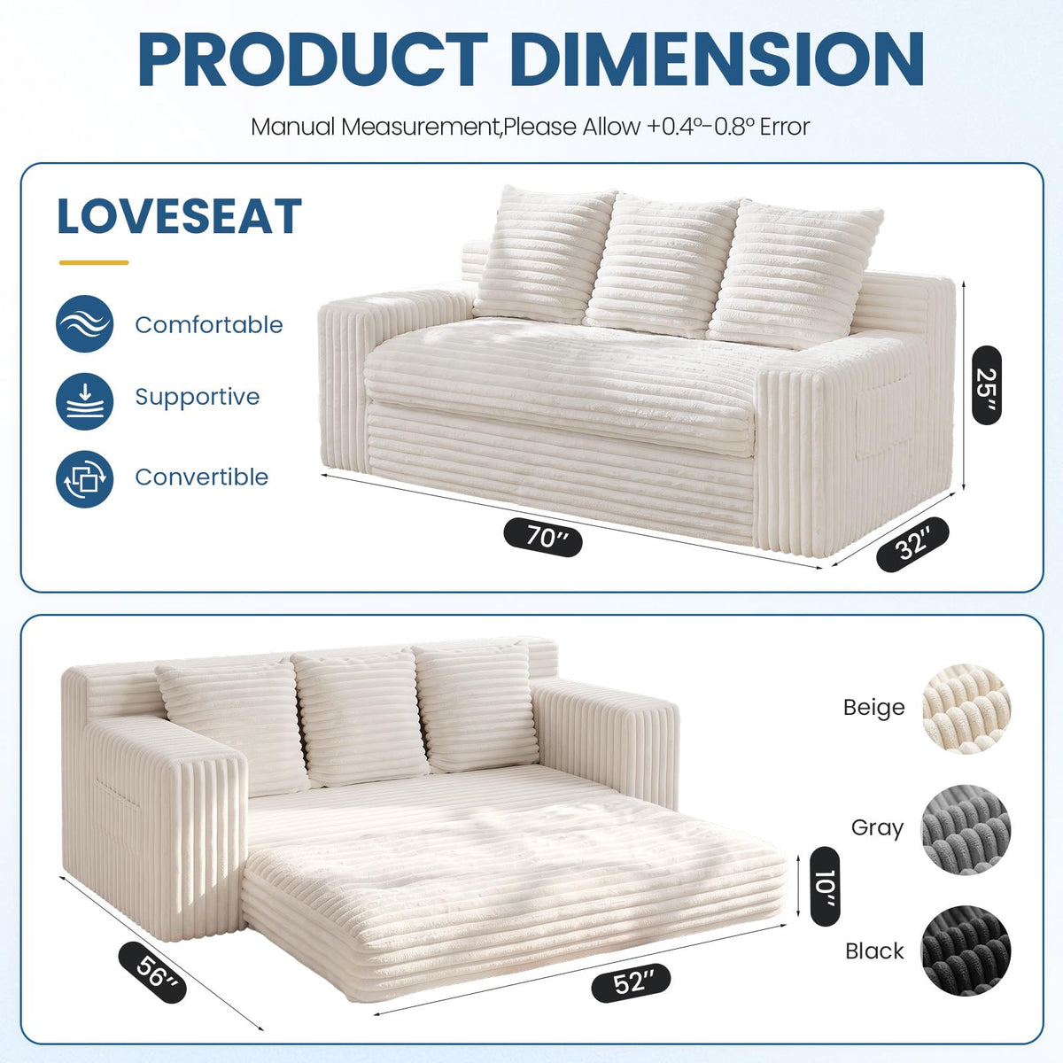 Boneless Couches for Living Room, 2 Seater Boneless Loveseat Sofa, Premium Memory Foam Couch in a Box, Cozy Bean Bag Couch, Lazy Floor Sofa & Loveseat for Bedroom Office Lounge Apartment,Beige