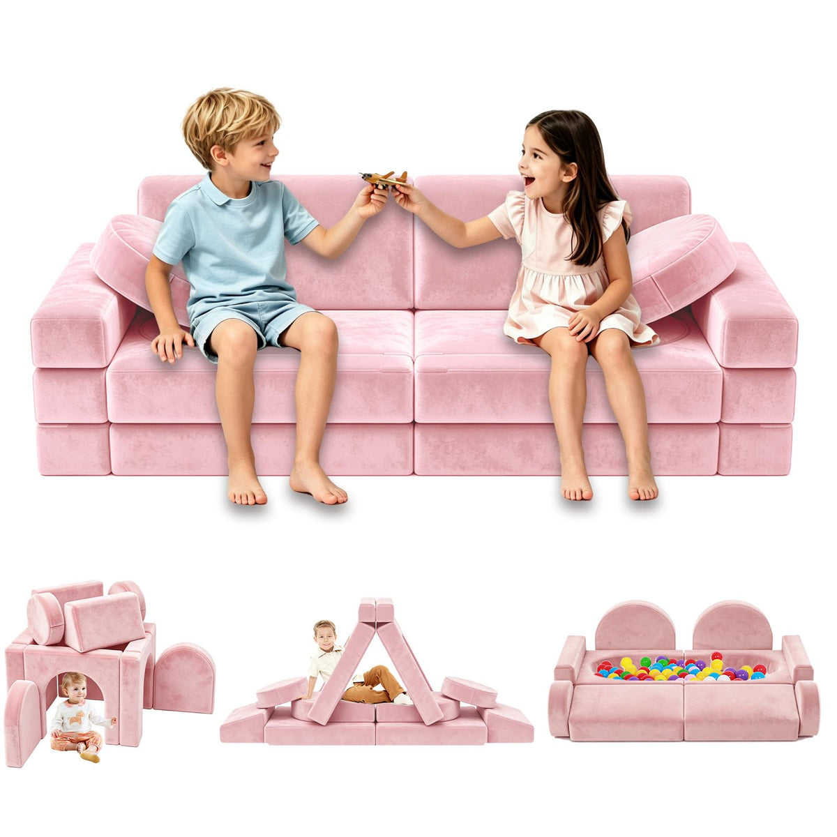 12pcs Modular Kids Play Couch, Convertible Toddler Sectional Sofa
