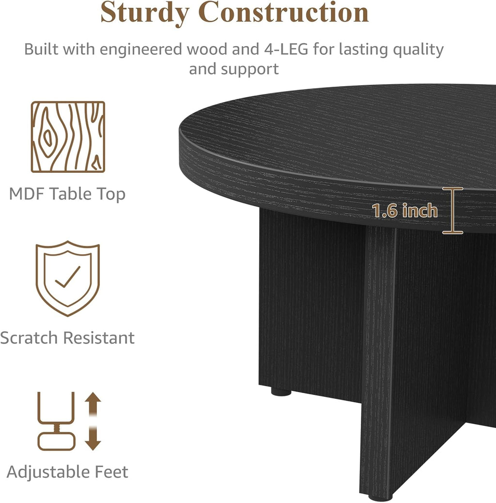 Small Black Round Coffee Table - 30 inch Wood Coffee Tables for Living Room Modern Circle Tea Table Circular Center Table for Apartment