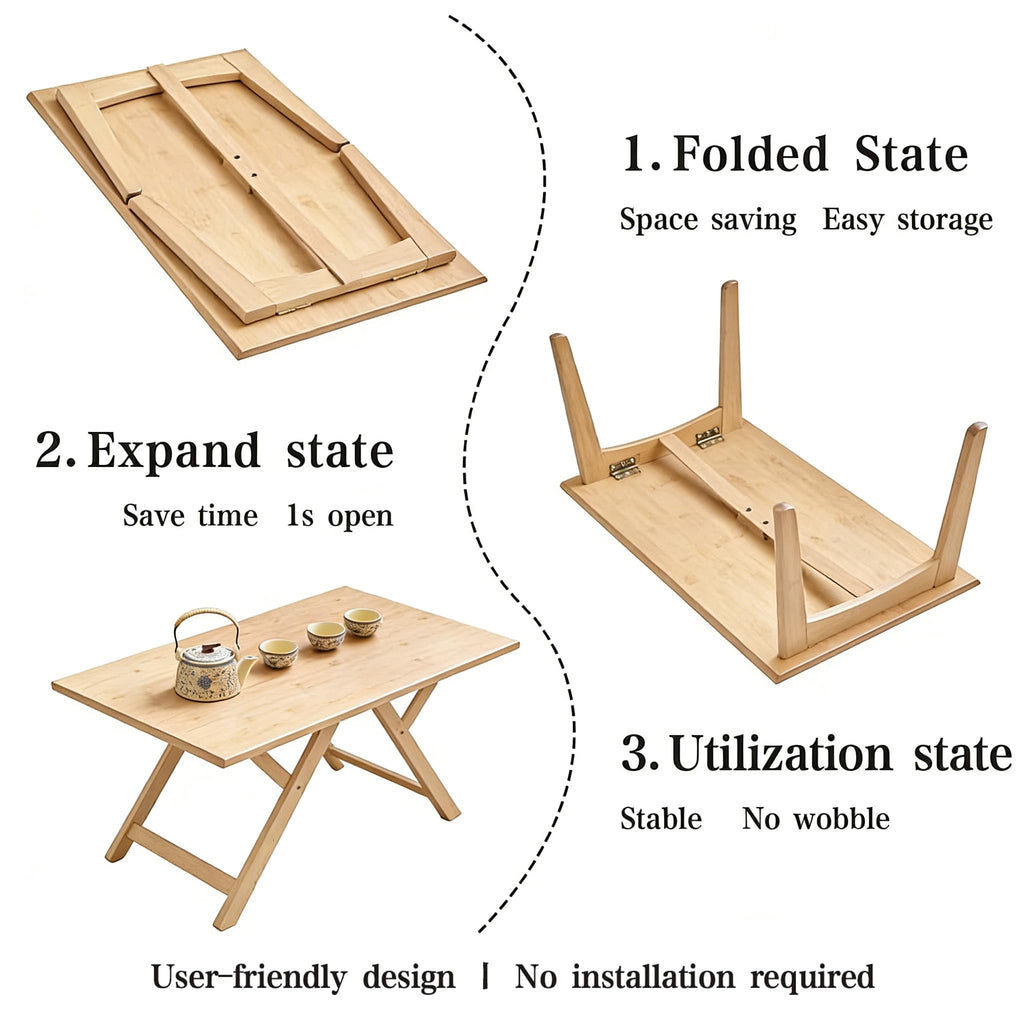 JIKUGO Bamboo Folding Coffee Table No Assembly Required Japanese Floor Table for Bedroom Living Room, Walnut, 26 x 15.8 x 11.8 Inches