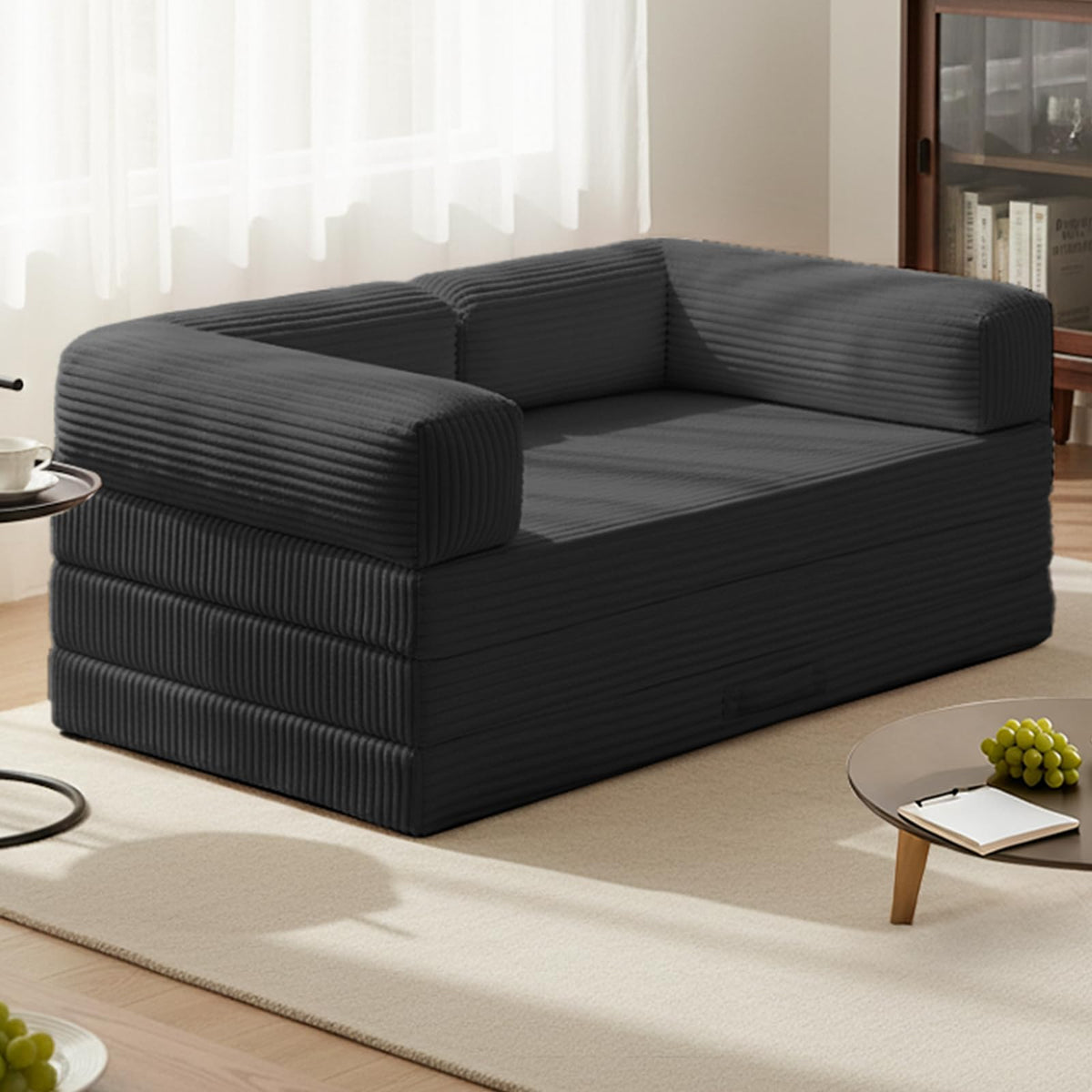 Tri-Fold Foldable Mattress, Convertible Folding Sofa Bed with Removable Arms & Washable Cover, All-in-One Portable Mattress Floor Sofa Bed, No Assembly Required & Non-Slip, Queen Size, Grey