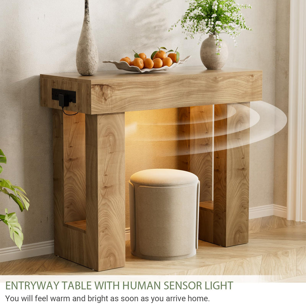 Unikito 63" Console Table with Sensor Light & AC Outlets with USB-C Ports