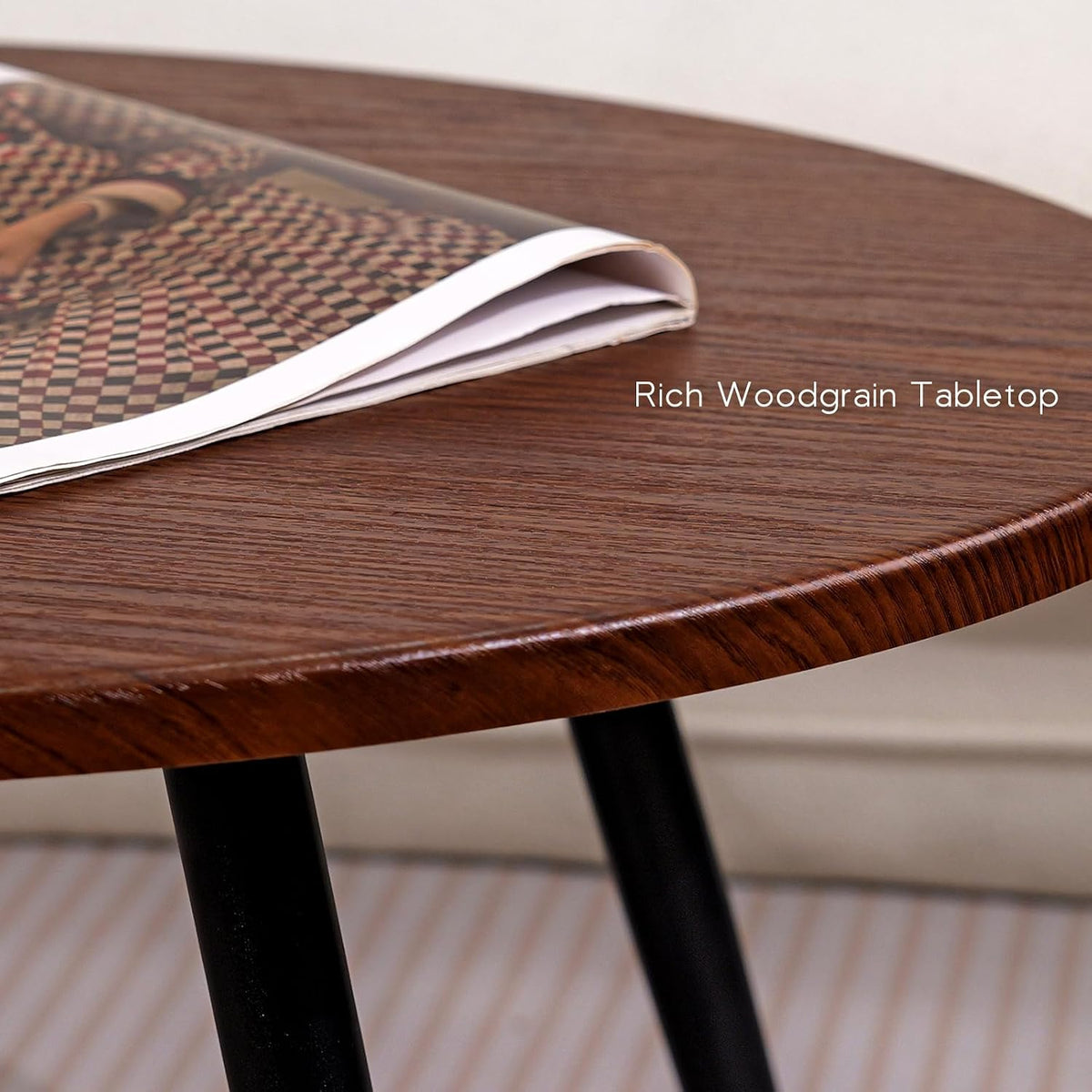 2 Pcs Small Oval Coffee Table,31.5" Retro Walnut Coffee Tables Nesting Tables Set,Easy Assembly Mid Century Modern Coffee Tables for Living Room Office,Coffee Table and End Table Sets