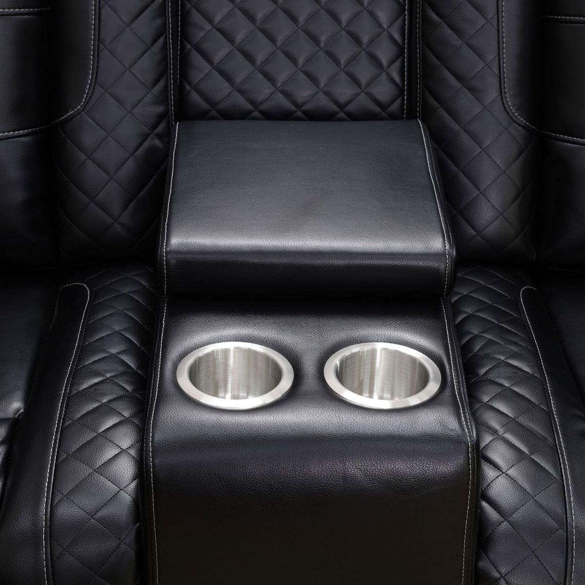 3-Piece Sofa Set Black Breathable Leather Living Room ï»¿ LED Lighting USB Charging Cup-Holder ï»¿ ï»¿