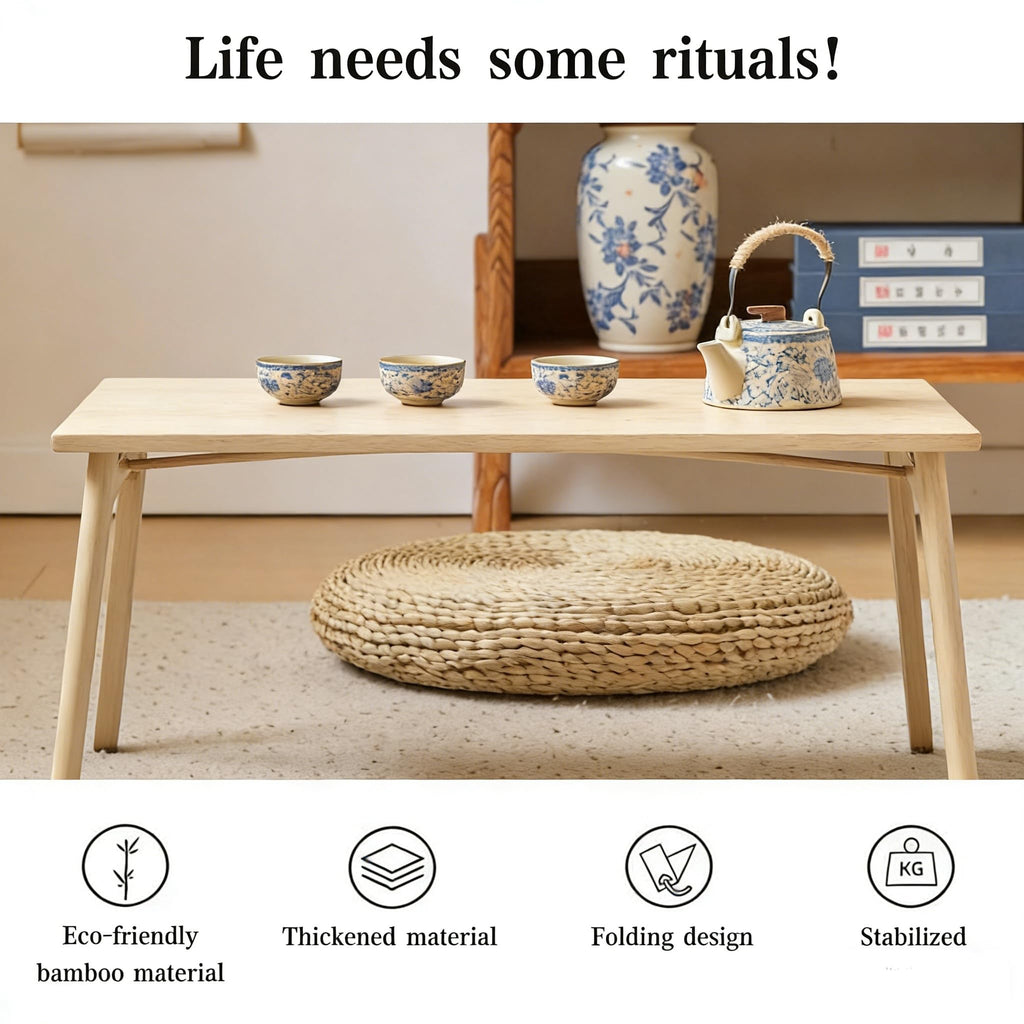 JIKUGO Bamboo Folding Coffee Table No Assembly Required Japanese Floor Table for Bedroom Living Room, Walnut, 26 x 15.8 x 11.8 Inches