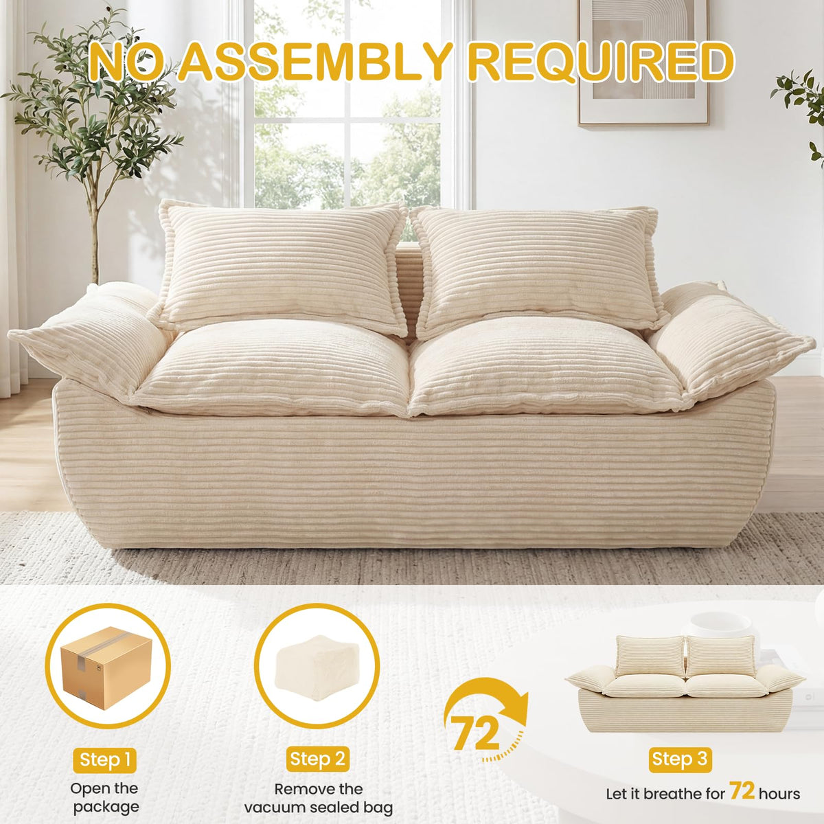 56" Boneless Loveseat, 2-Seater Black Boneless Sofa with Removable Cushions & 2 Pillows, Small Mini Couch Boneless Foam Sofa for Living Room, Apartments, & Office
