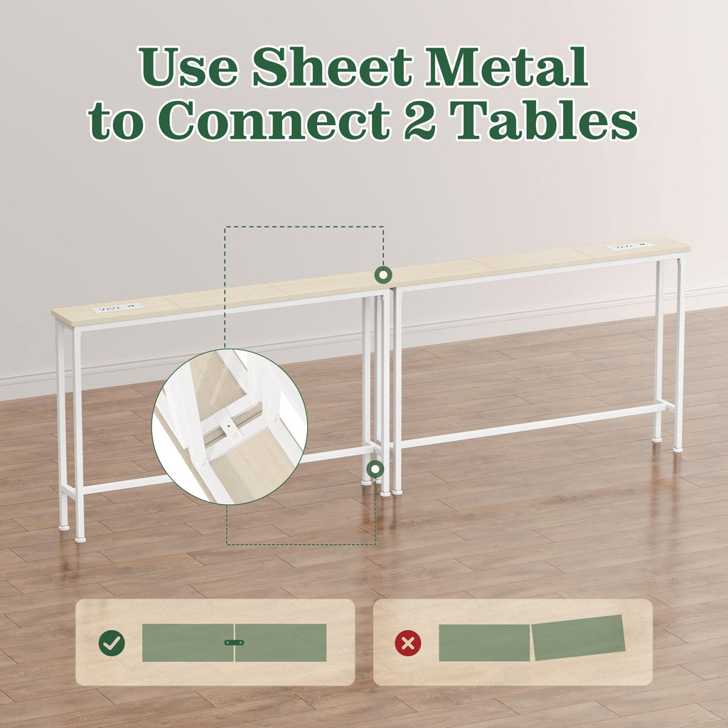 SUPERJARE 110.2 inch Narrow Behind Couch Table with Charging Stations