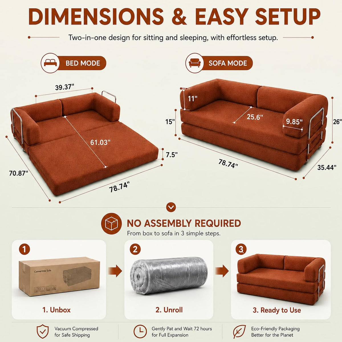 WHGBJA 79" 5 in 1 Convertible Sofa Bed Couch, Modular Sectional, Loveseat