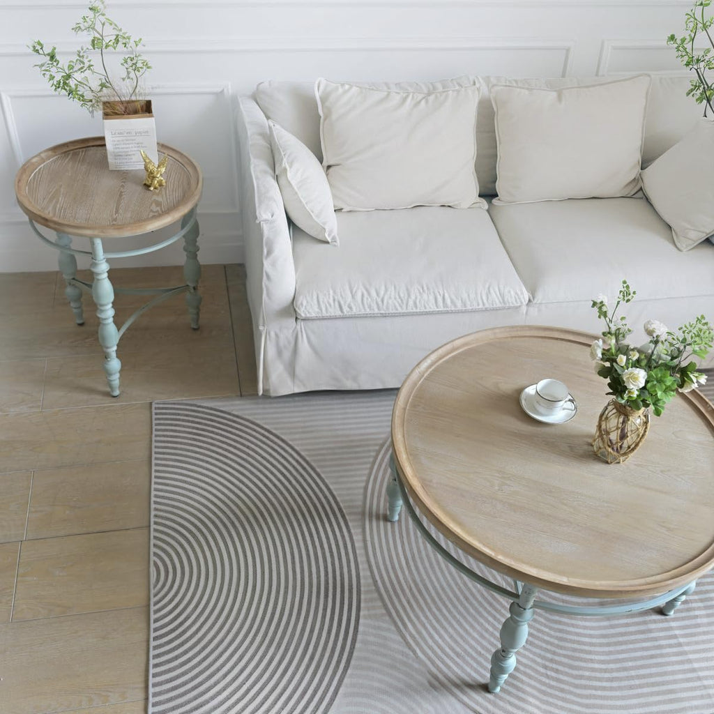 Rustic Farmhouse Round Coffee Table, French Country Vintage Center Table,Ï31.5'' x18.9''H Rustic Solid Wood with Vintage Iron Legs, for Living Room, Bedroom,Dinning Room,Nature White