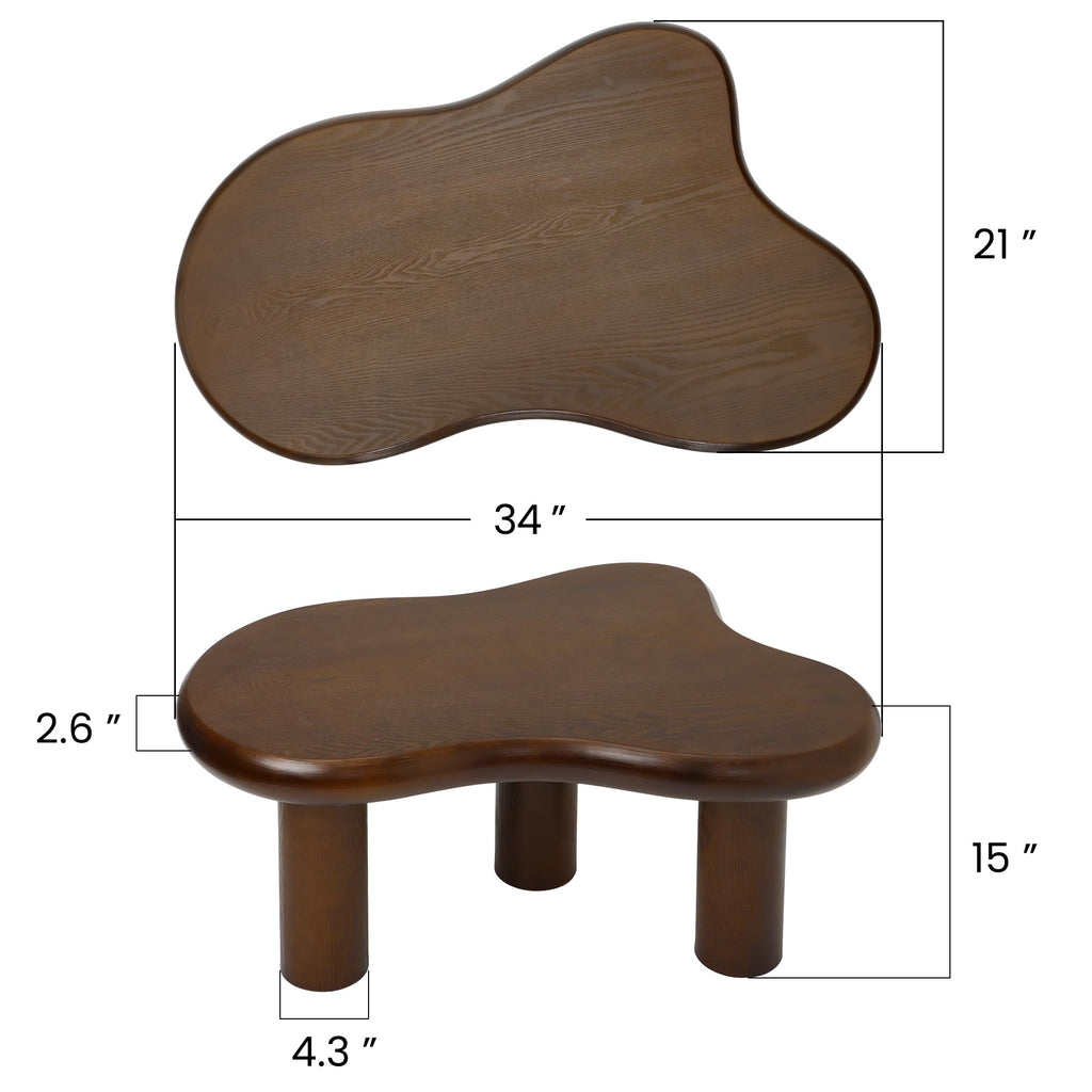 34"(L) Cloud Coffee Table, Modern Wood Coffee Table for Living Room, Accent Center Tables with 3 Legs, Small Tea Tables for Balcony, Patio, Bedroom, Cream White