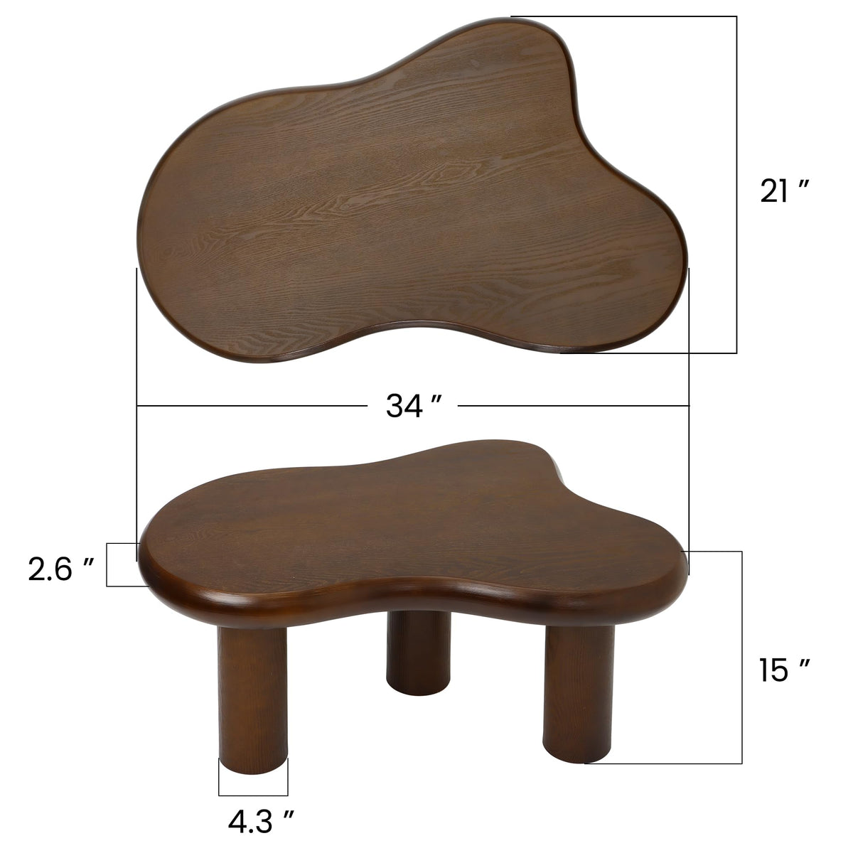 34"(L) Cloud Coffee Table, Modern Wood Coffee Table for Living Room, Accent Center Tables with 3 Legs, Small Tea Tables for Balcony, Patio, Bedroom, Cream White