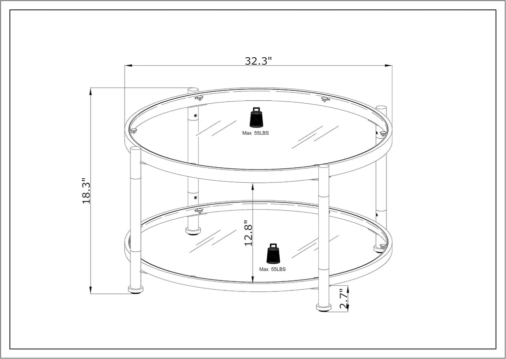 32" Tempered Glass Round Coffee Table Modern Chrome Frame Acrylic Legs Circle Living Room Center Tables