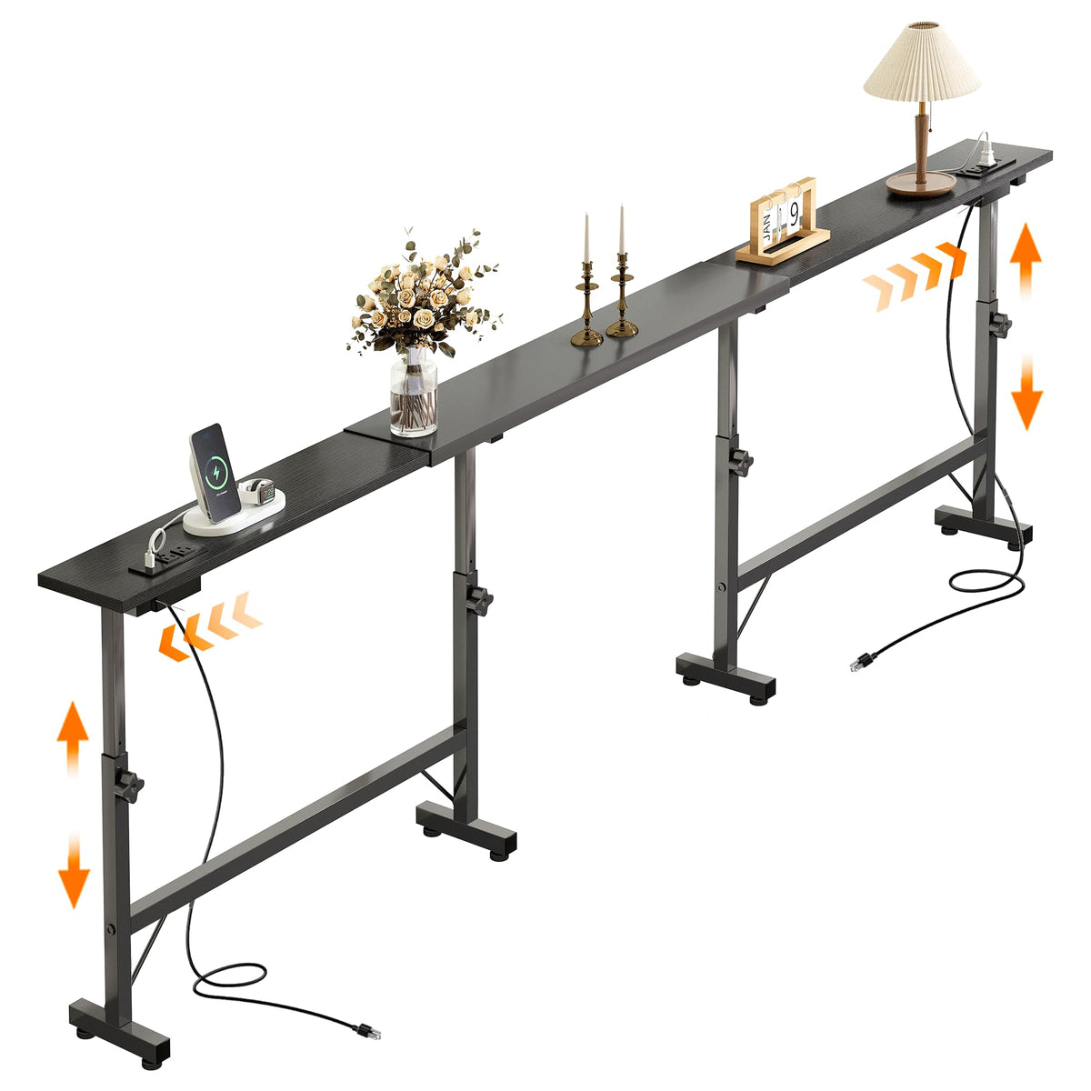 106"-157" Adjustable Length Behind Couch Sofa Table with 3 Power Outlets