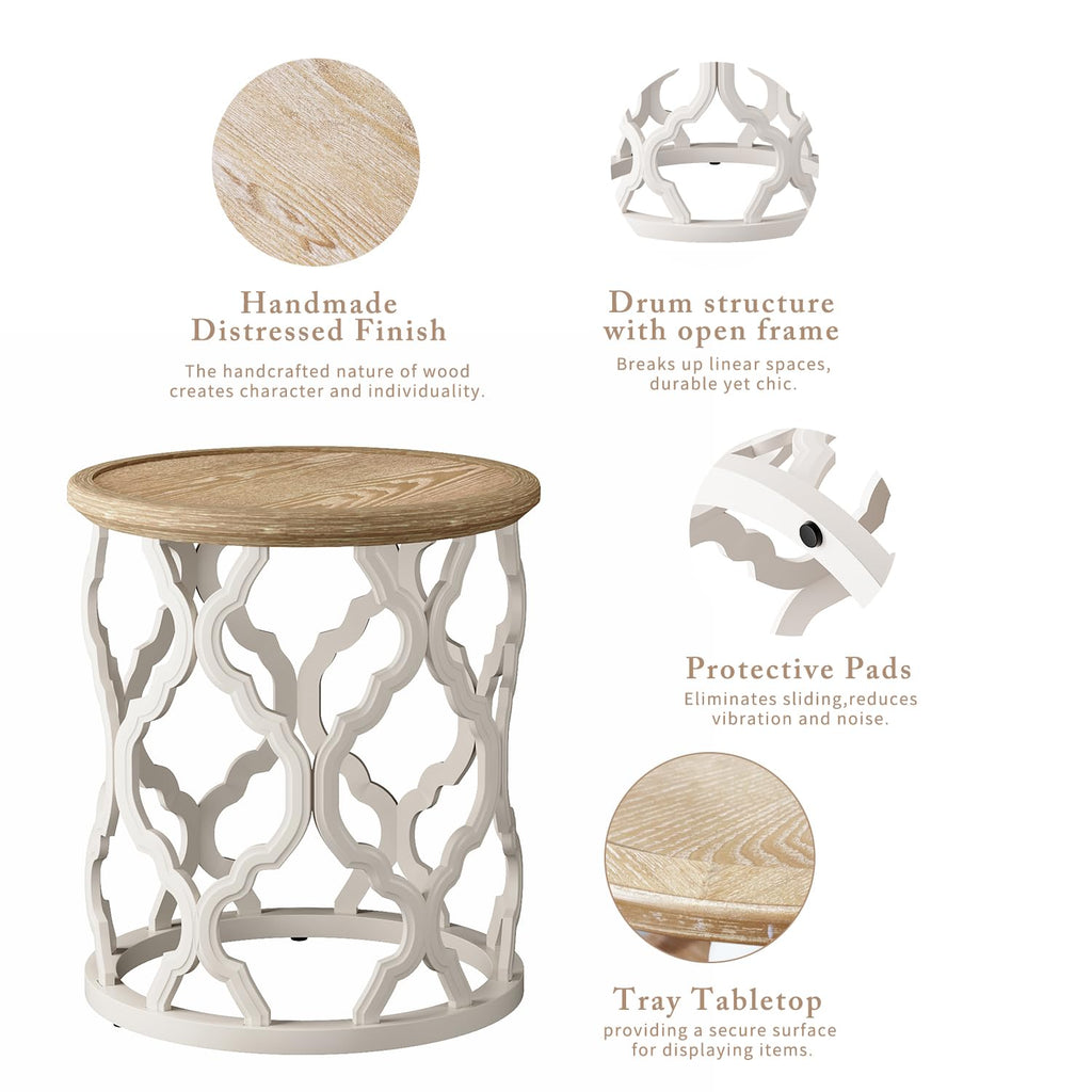 karlott Farmhouse Coffee Table, French Country Round Coffee Table, Beige