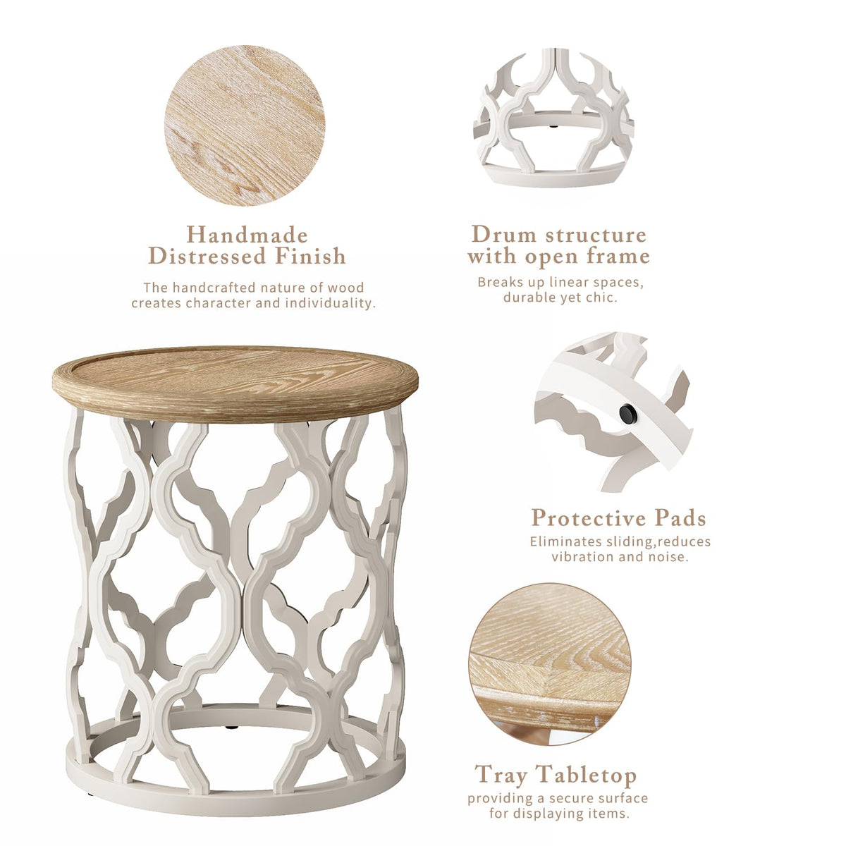 karlott Farmhouse Coffee Table, French Country Round Coffee Table, Beige