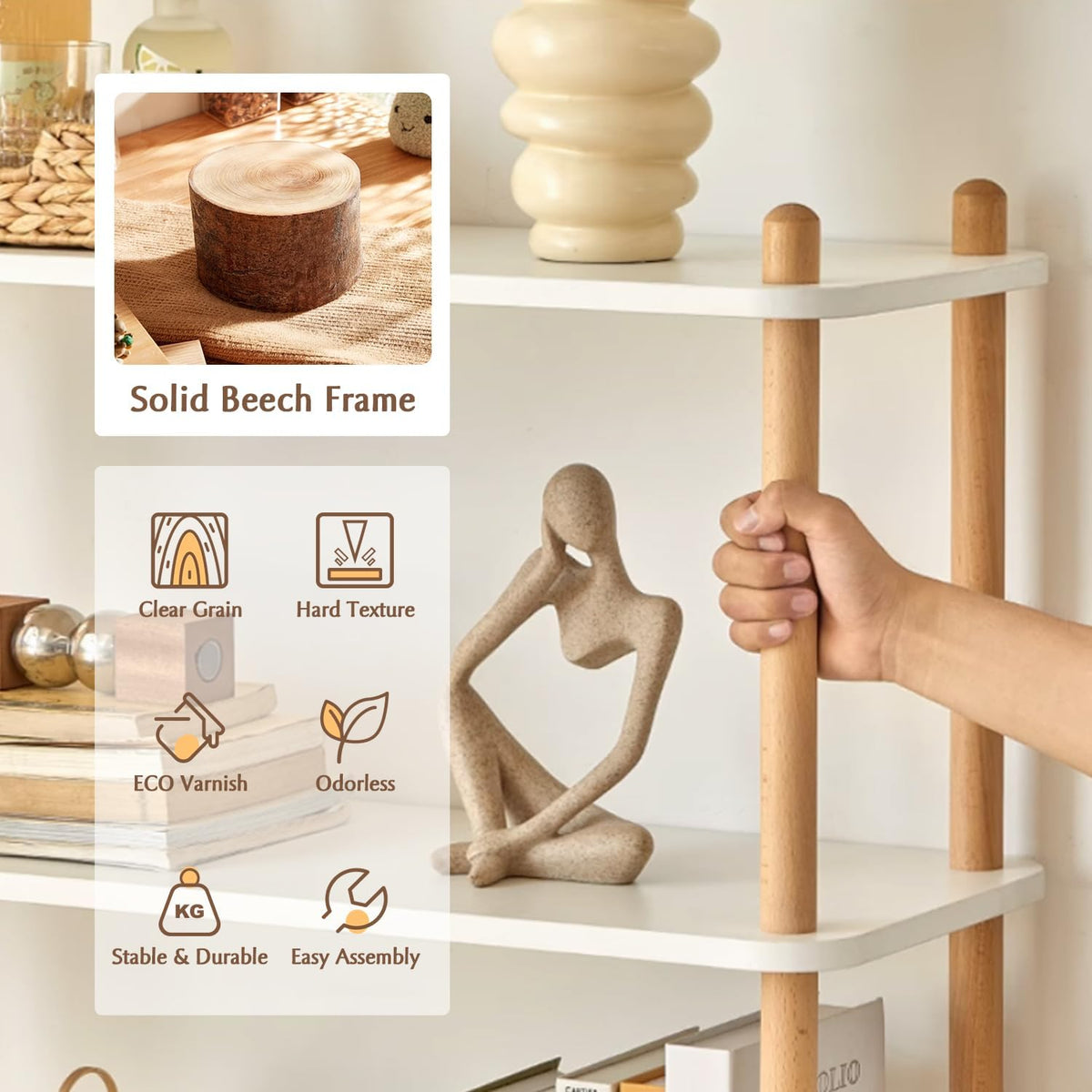 IOTXY 5-Tier Wooden Shelf Bookcase, Freestanding Open Bookshelf, Oak