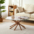 Round Glass Coffee Table-Mid Century Modern Solid Wood Coffee Table