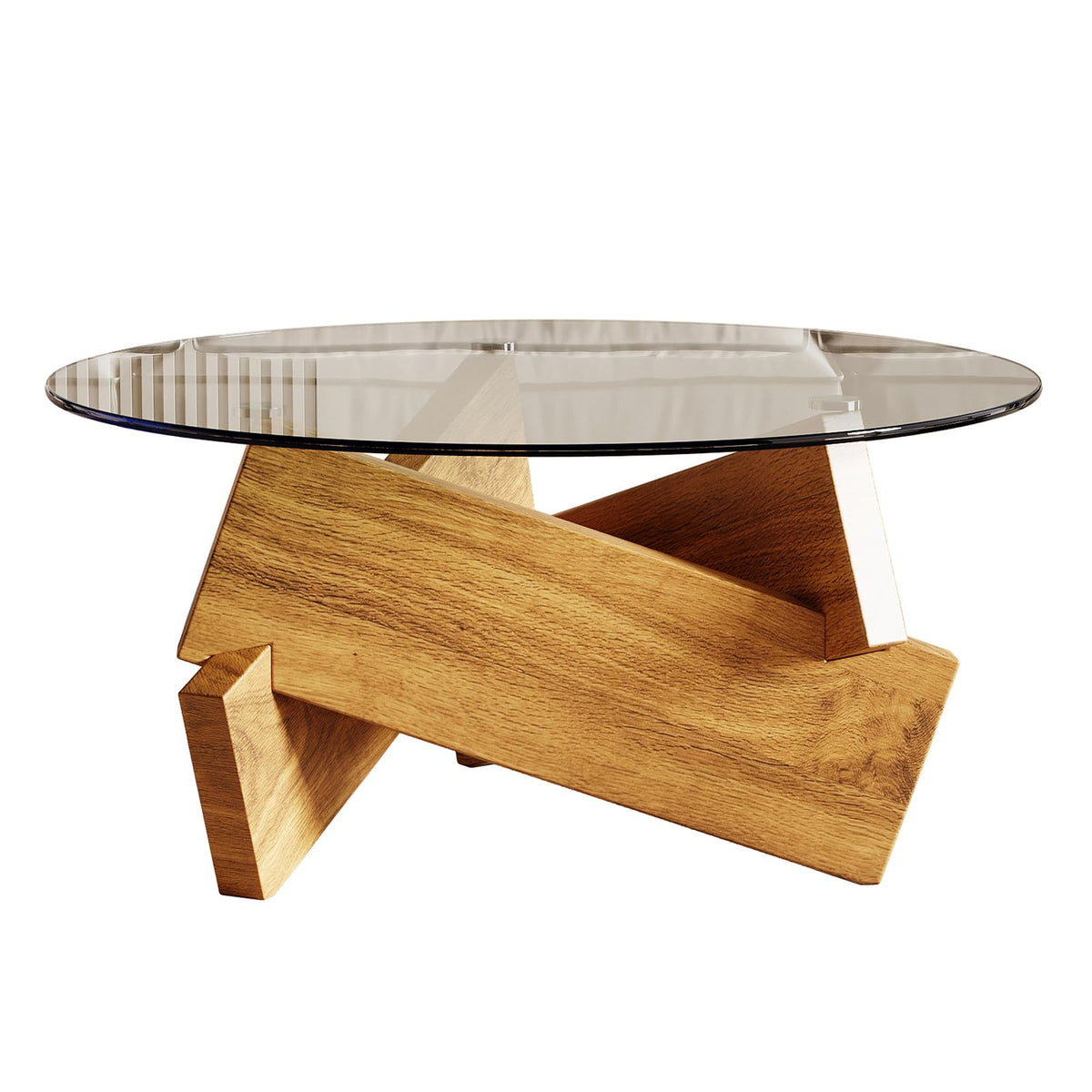 Honyee Modern Round Coffee Table, 30.7" x 30.7" x 16.1" Tempered Glass Top for Living Room, Color: Walnut