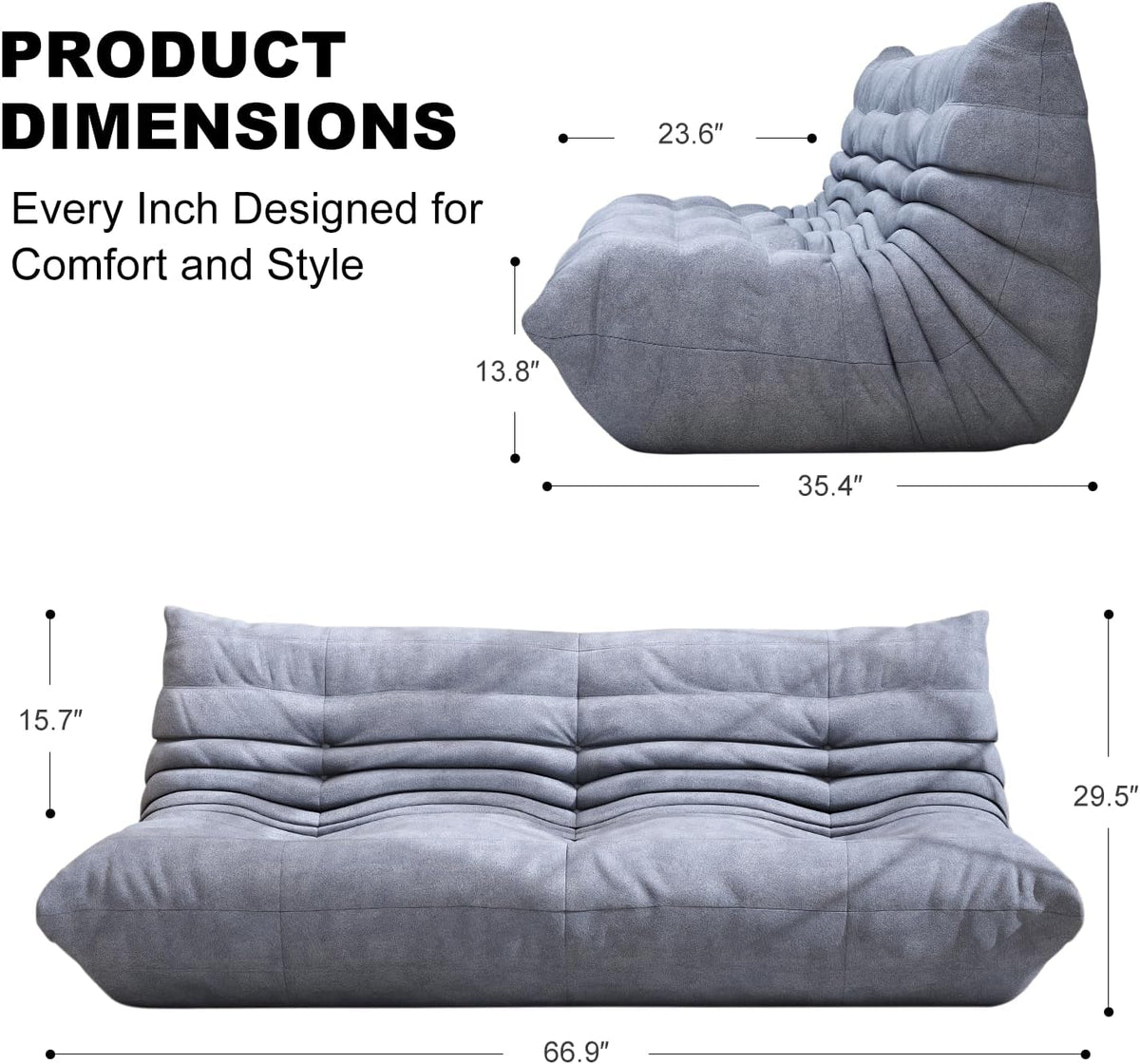 Full Foam 3-Seater Sofa, Bean Bag Floor Couch for Adults, Waterproof Fabric