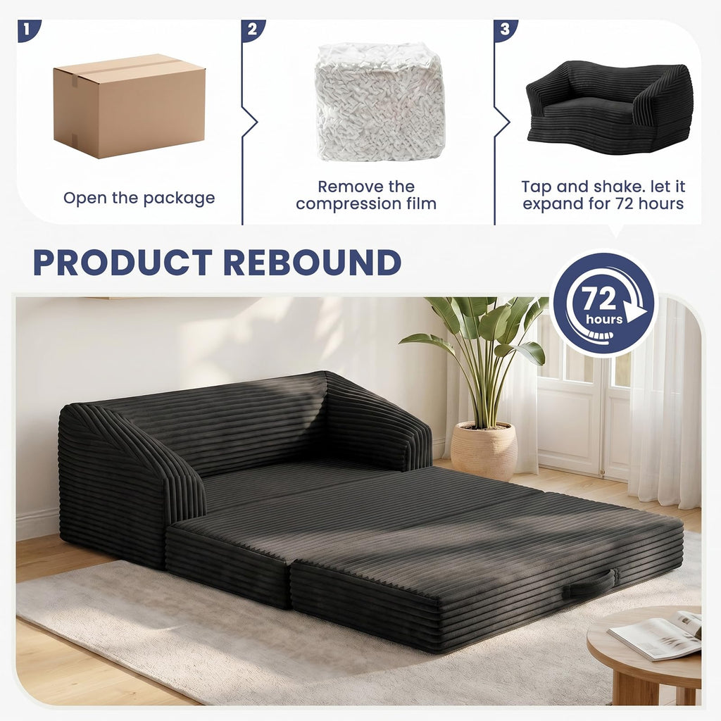 Convertible Folding Sofa Bed, 2-in-1 Single Boneless Sofa with Soft Corduroy & Ultra-Thick Backrest, Foldable Boneless Chair Lounger Sleeper Sofa for Small Apartment, Living Room, Home Office