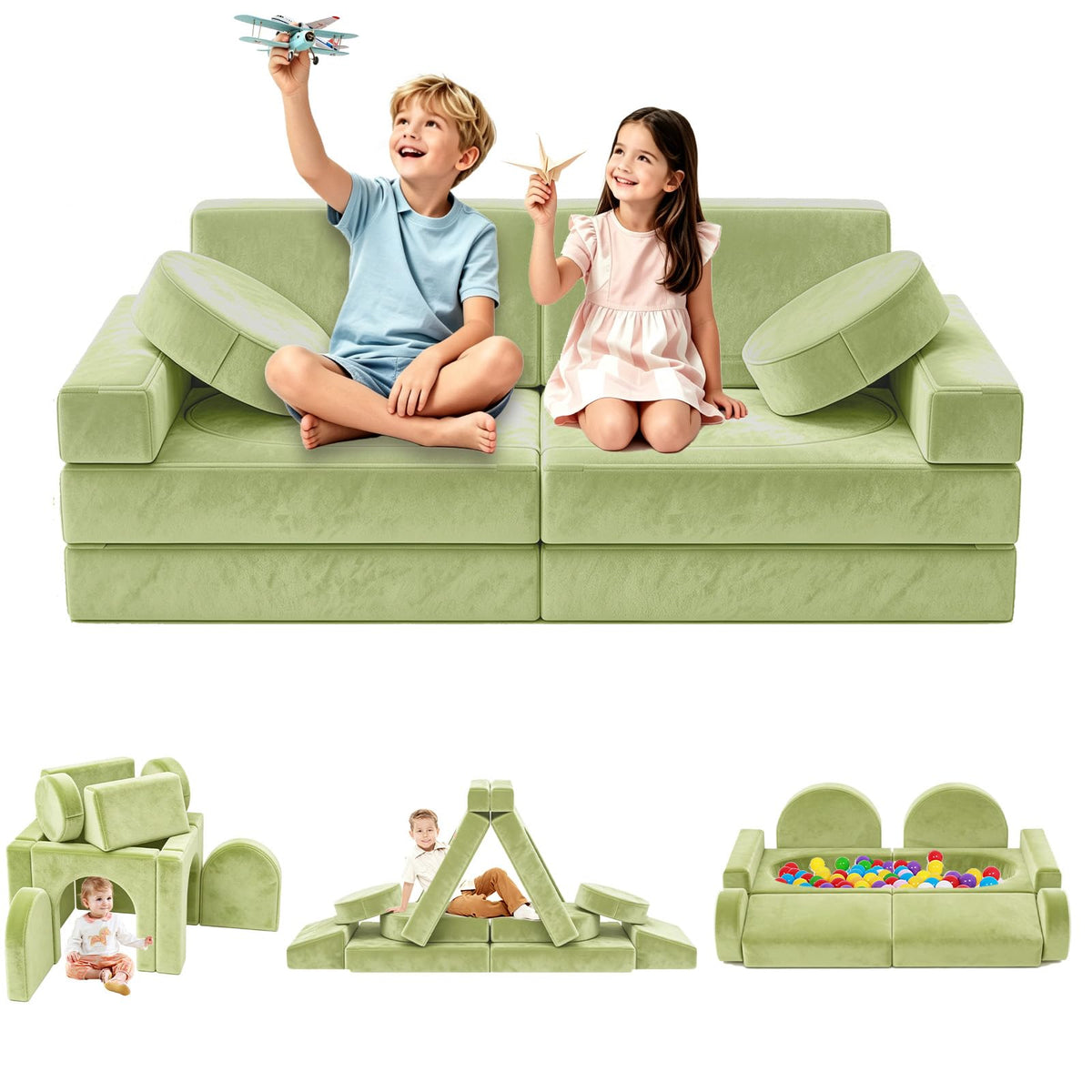12pcs Modular Kids Play Couch, Convertible Toddler Sectional Sofa